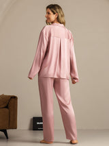 [Persikohud] SilkSilky-SE 19Momme Lång Ärm Notchkrage Dam Pyjama 002