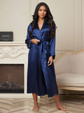 SilkSilky SE Rent Silke Lång Ärm Womens Robe Mörkblå 006