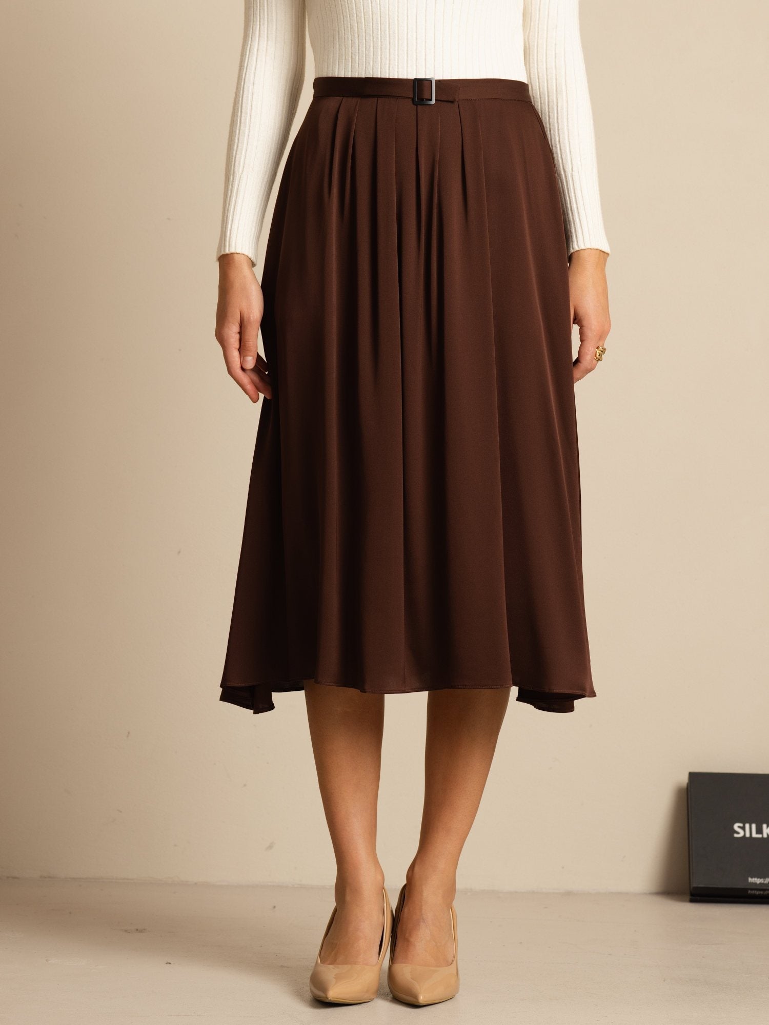 [Mörk Choklad] SilkSilky-SE 19Momme Silke Skirt 003