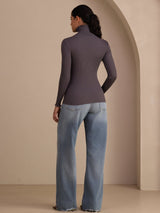 [Mörkgrå] SilkSilky-SE Long Sleeve Turtle Neck Dam T-Shirt 002