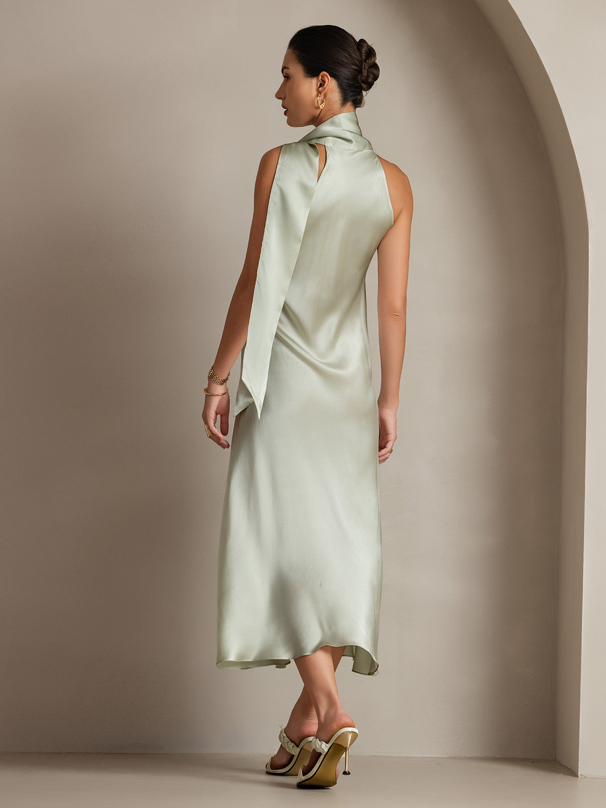 [Ljusgrön] SilkSilky-SE 19Momme Silke Dress 002