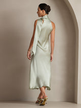 [Ljusgrön] SilkSilky-SE 19Momme Stretch Silk Charmeuse Sleeveless Halter Klänning 002