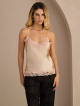 [Champagne] SilkSilky-SE Spaghetti Strap V Neck Cami Toppar 003