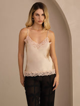 [Champagne] SilkSilky-SE Spaghetti Strap V Neck Cami Toppar 003