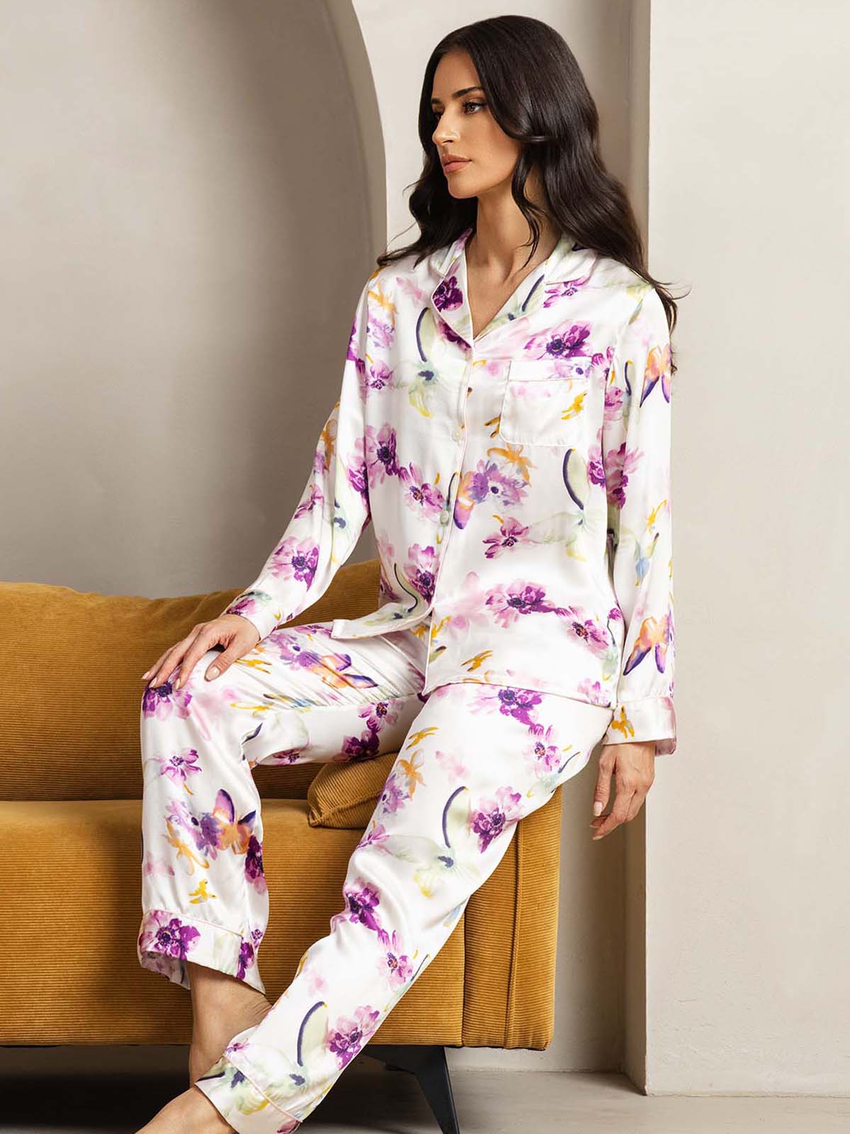 [Akvarellblommor] SilkSilky-SE Rent Silke Womens Pajamas 005