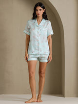[Himmelsblå Blommor] SilkSilky-SE Short Sleeve Notch Collar Dam Pyjama 007