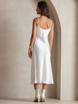 [Vit] SilkSilky-SE Spaghetti Strap V Neck Klänning 002