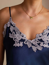 [Mörkblå] SilkSilky-SE Spaghetti Strap V Neck Cami Toppar 005
