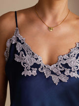 [Mörkblå] SilkSilky-SE Spaghetti Strap V Neck Cami Toppar 005