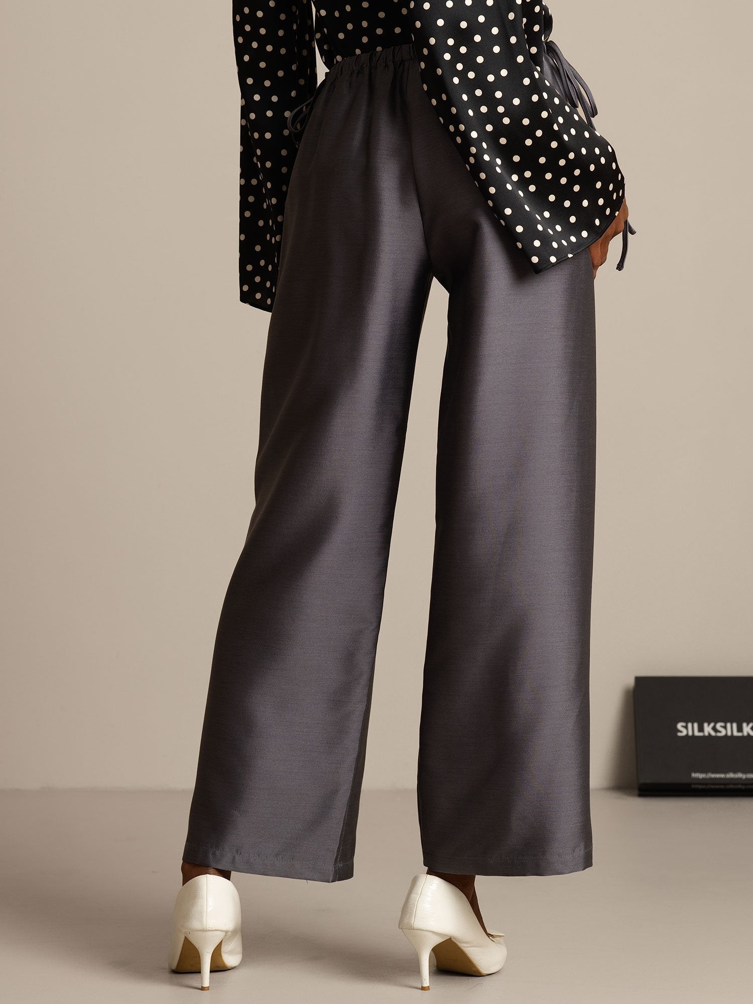 [Grå] SilkSilky-SE 32Momme Silk-Wool Blend Womens Pants 002,