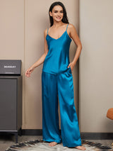 [Kungsblått] SilkSilky-SE Spaghetti Rem V Ringning Camisole Set 004