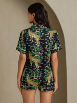 [Svart Serval] SilkSilky-SE Short Sleeve Notch Collar Dam Pyjama 002