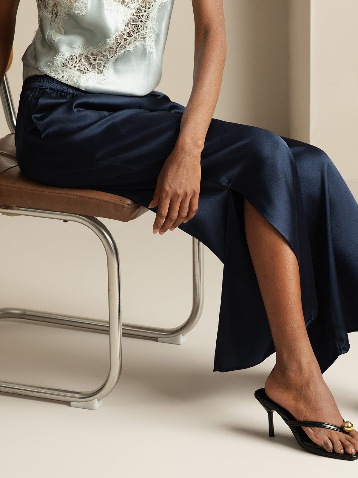 [Mörkblå] SilkSilky-SE 19Momme Silke Womens Pants 006