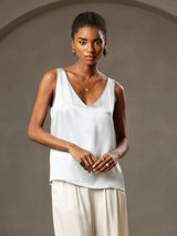 [Ljusblå] SilkSilky-SE Sleeveless V Neck Cami Toppar 006