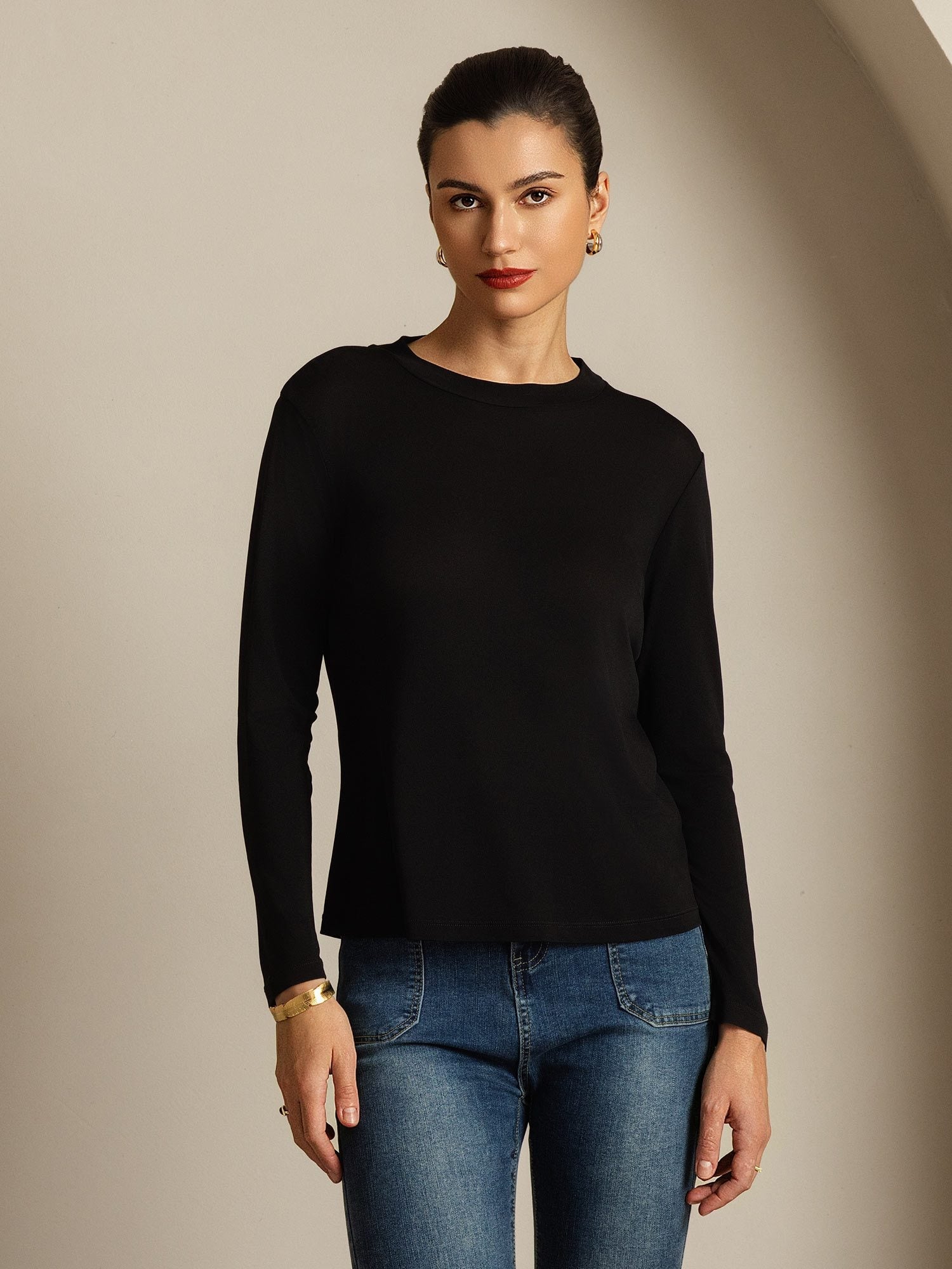 [Svart] SilkSilky-SE Rent Silke Womens T-Shirt 005,