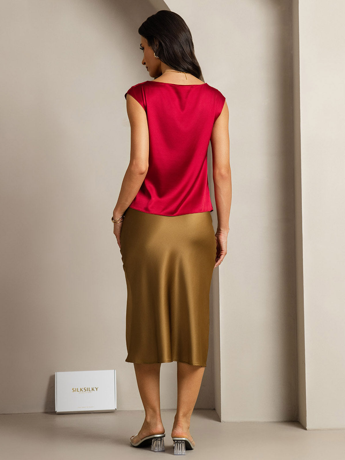 [Vin] SilkSilky-SE 19Momme Kappärm Cowl Halsringning Dam T-Shirt 002