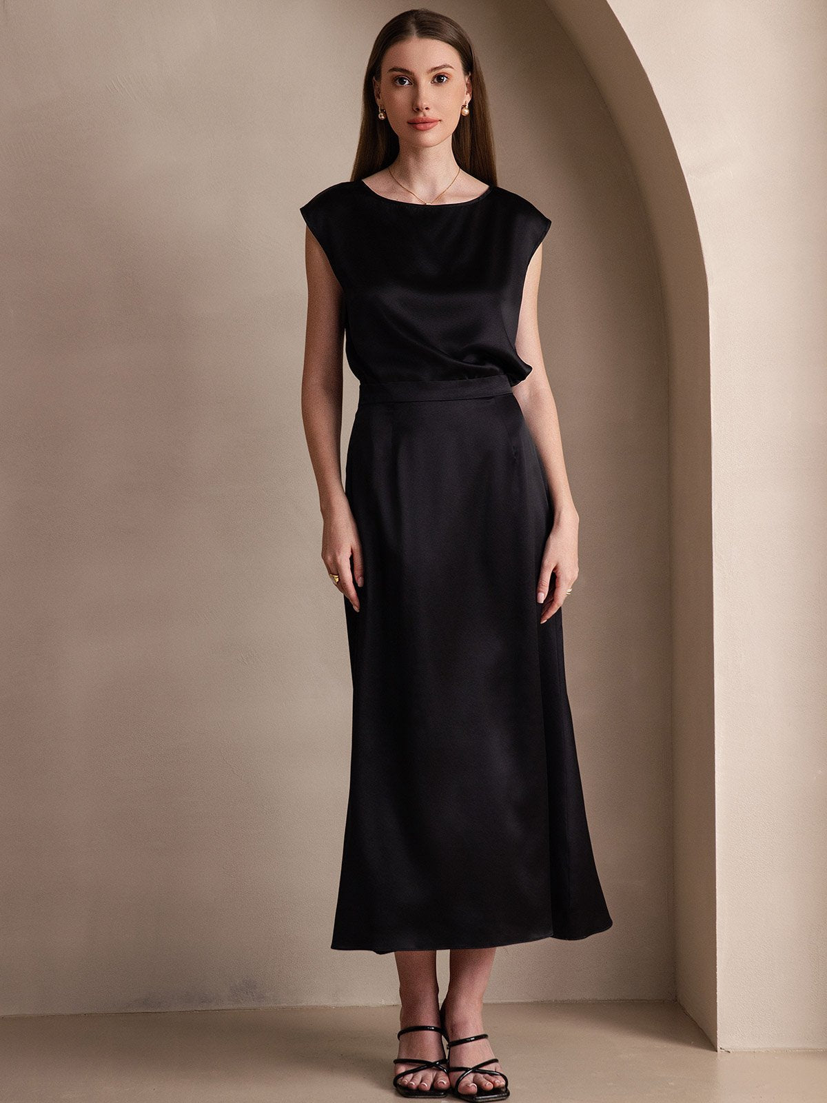 [Svart] SilkSilky-SE 19Momme Silke Skirt 001