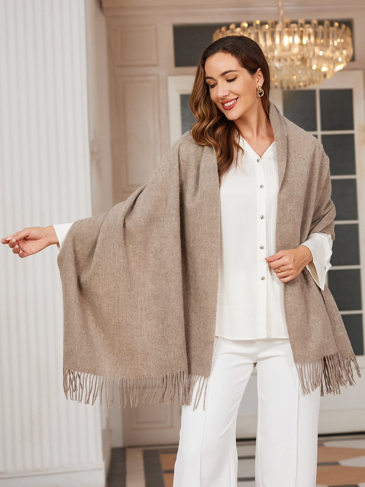 [Mörk Khaki] SilkSilky-SE Ull Scarf 004