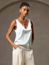 [Ljusblå] SilkSilky-SE Sleeveless V Neck Cami Toppar 005