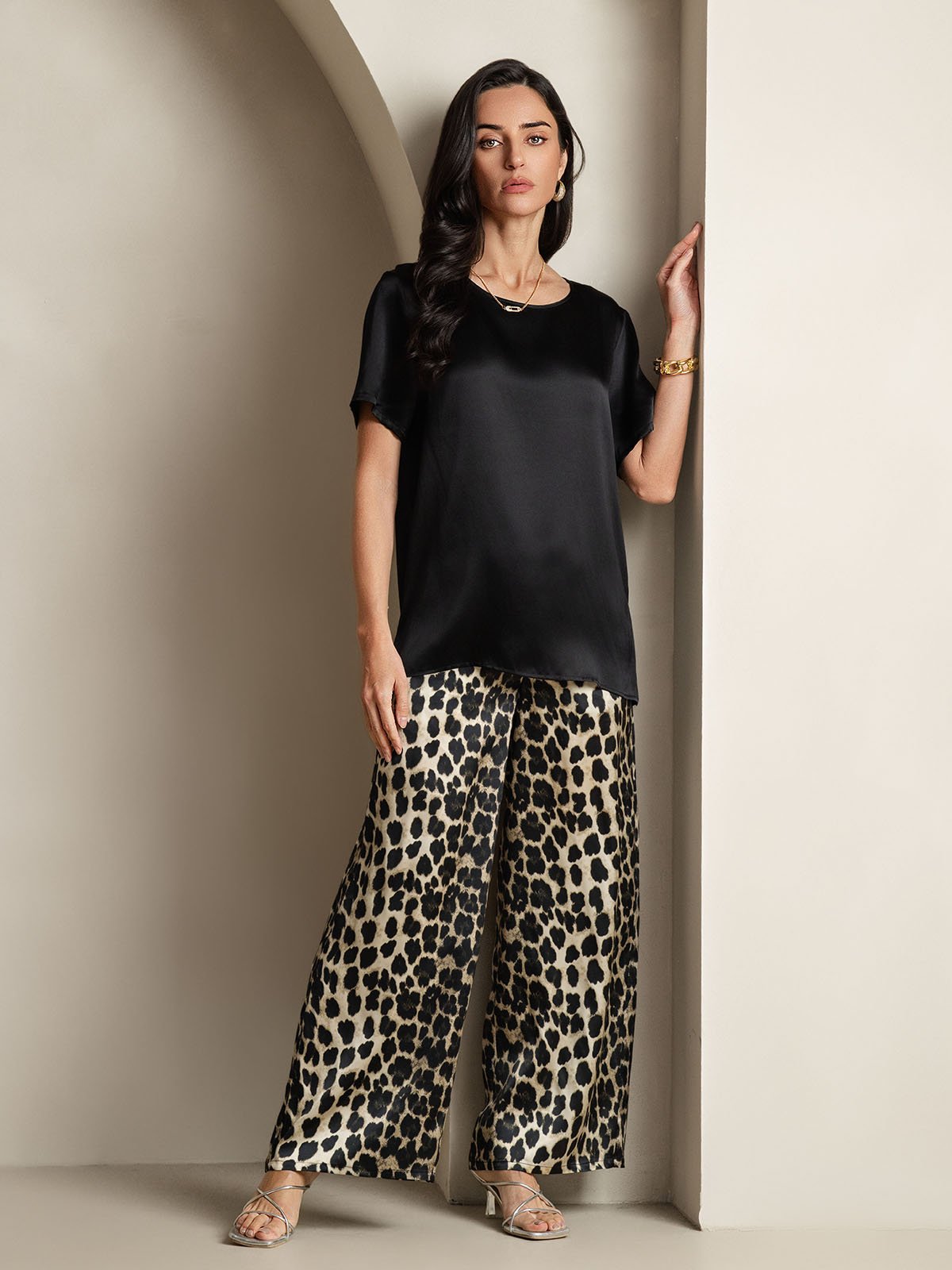 SilkSilky-SE Rent Silke Kort Ärm Womens Pajamas Multi 006