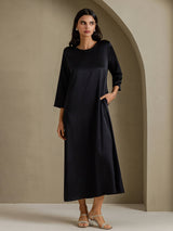 [Svart] SilkSilky-SE 3/4 Sleeve Round Neck Klänning 001