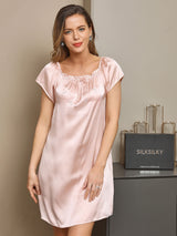 [Ljusrosa] SilkSilky-SE Kappärm Fyrkantig Ringning Nattlinne 005