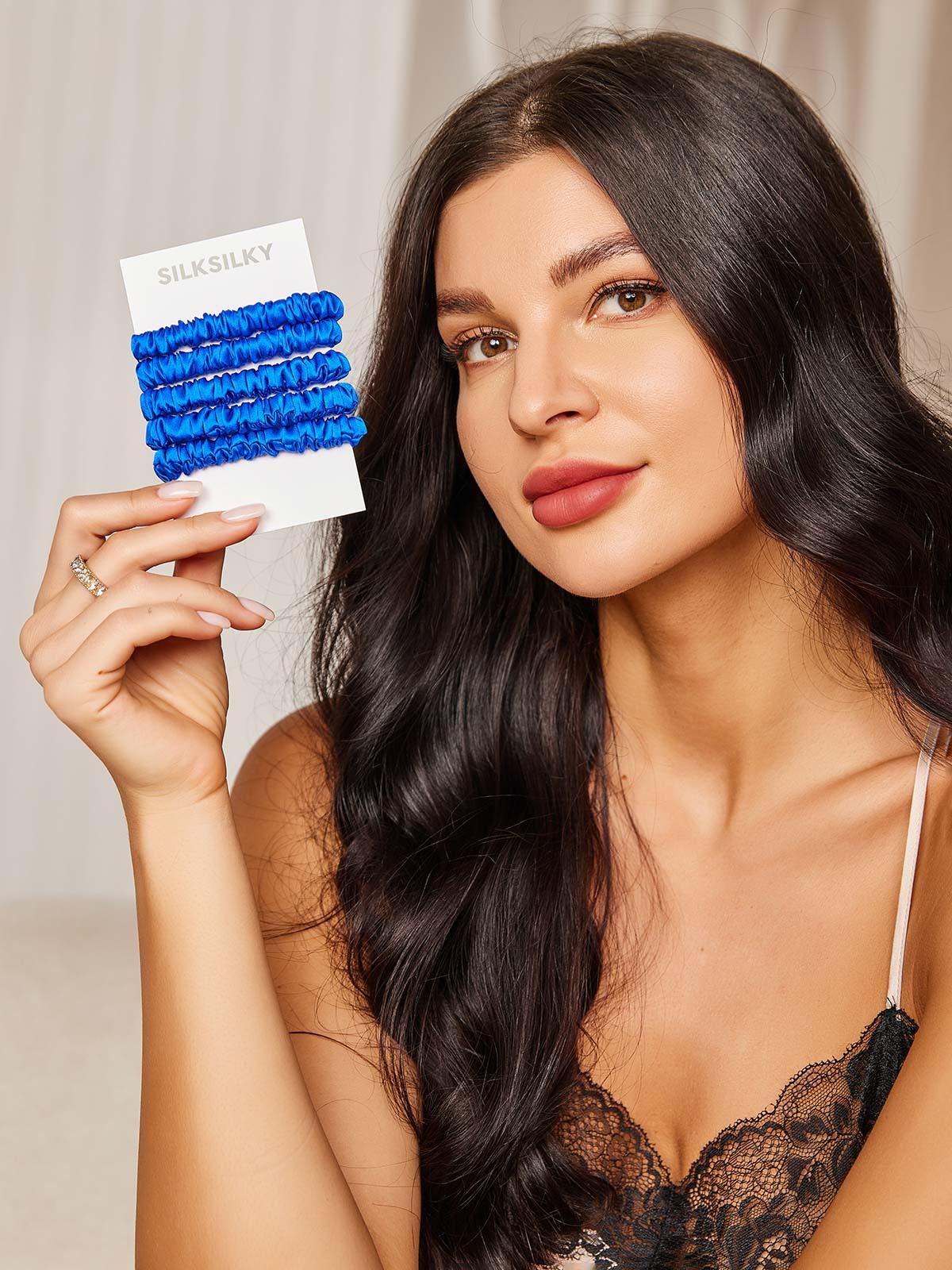 [Blå] SilkSilky-SE 19Momme Rent Silke Scrunchie 001