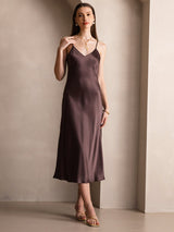 [Kaffe] SilkSilky-SE Spaghetti Strap V Neck Klänning 005