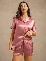 [Blek Mauve] SilkSilky-SE Short Sleeve Lapel Collar Dam Pyjama 004