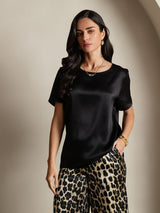 [Multi] SilkSilky-SE Rent Silke Kort Ärm Round Neck Dam Pyjama 005