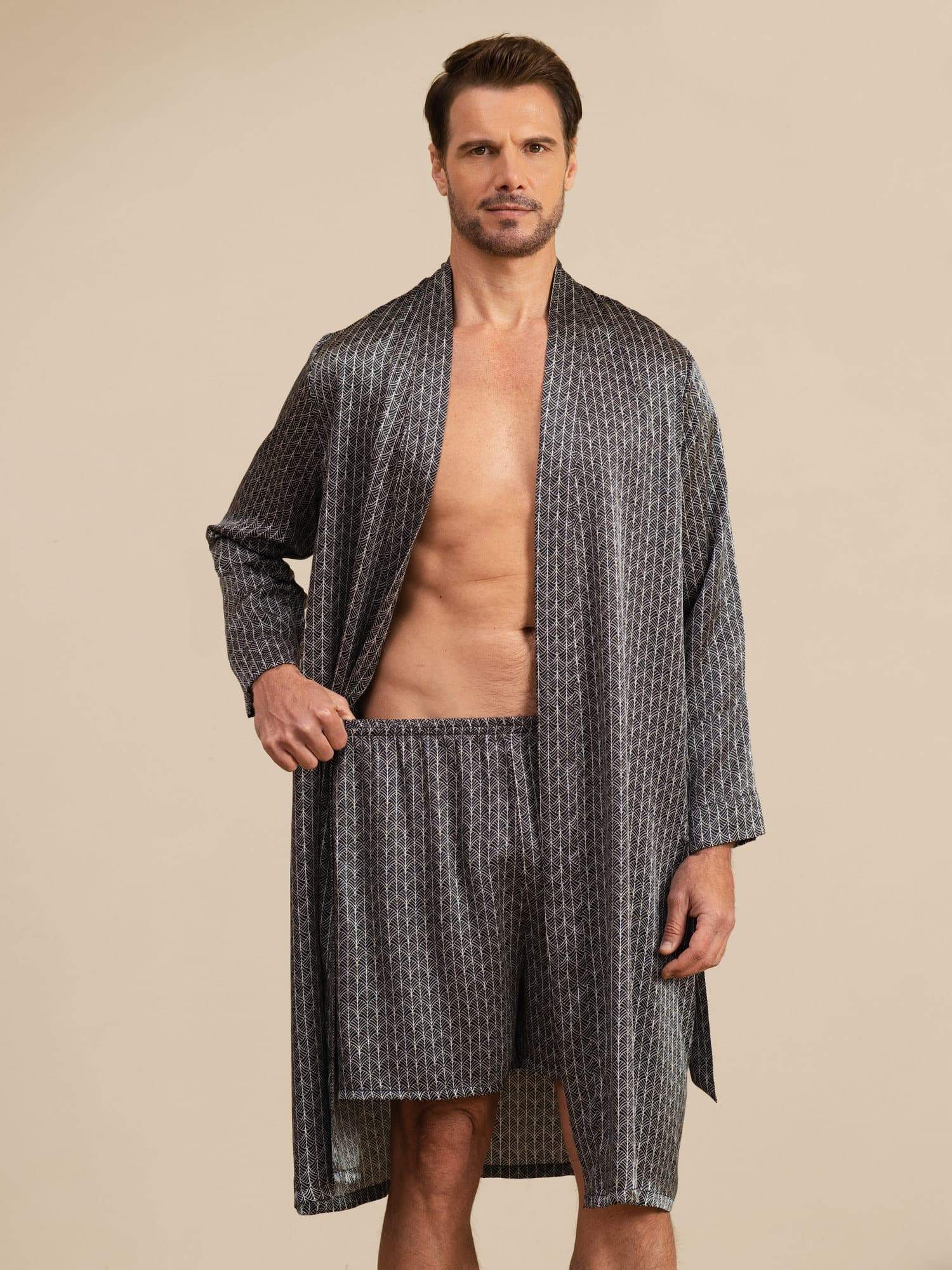 [Svart Ginkgo] SilkSilky-SE Long Sleeve Herr Pyjama 001