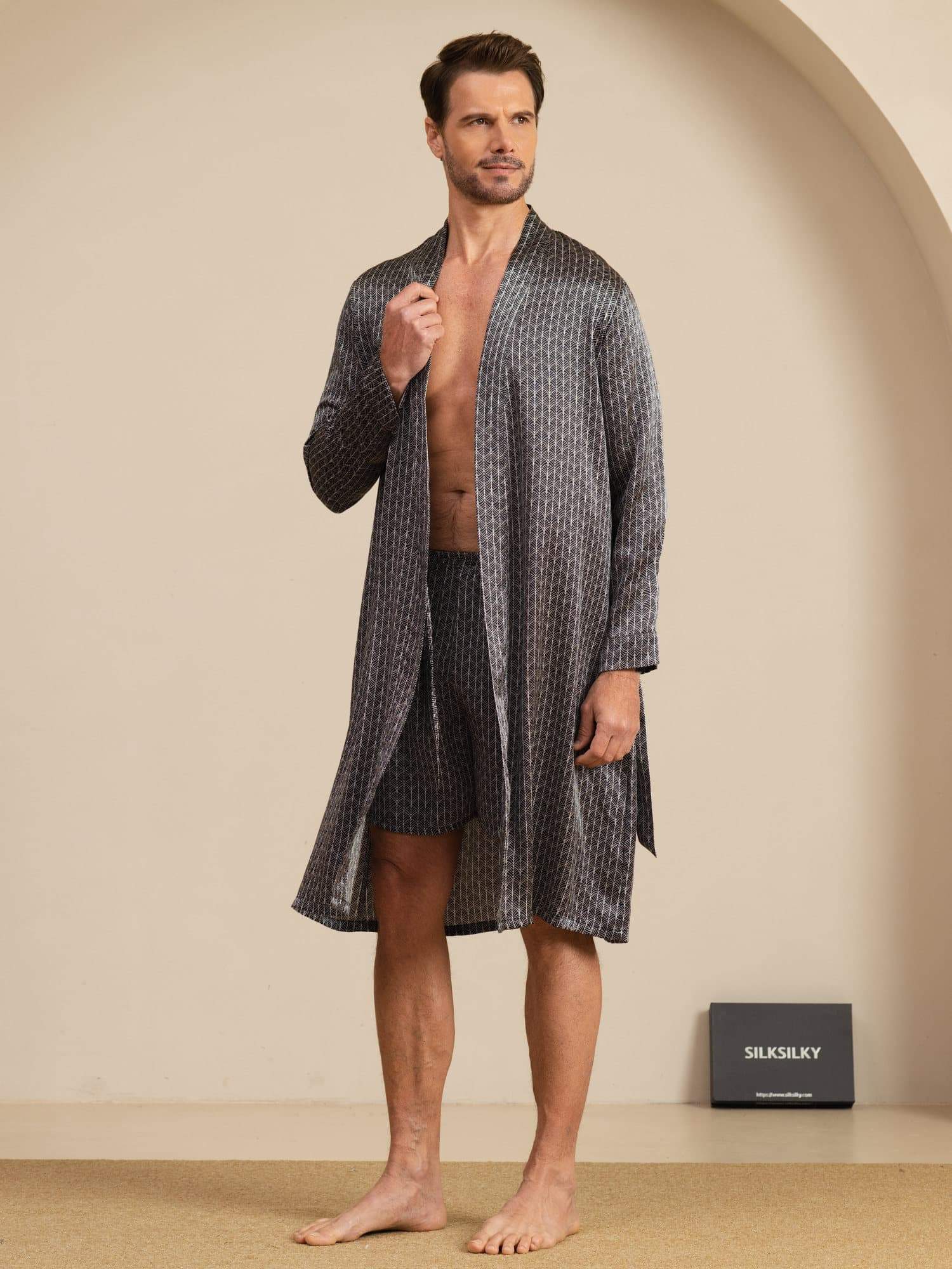 [Svart Ginkgo] SilkSilky-SE Long Sleeve Herr Pyjama 002