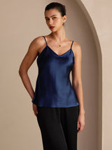 [Mörkblå] SilkSilky-SE Spaghetti Strap V Neck Cami Toppar 001