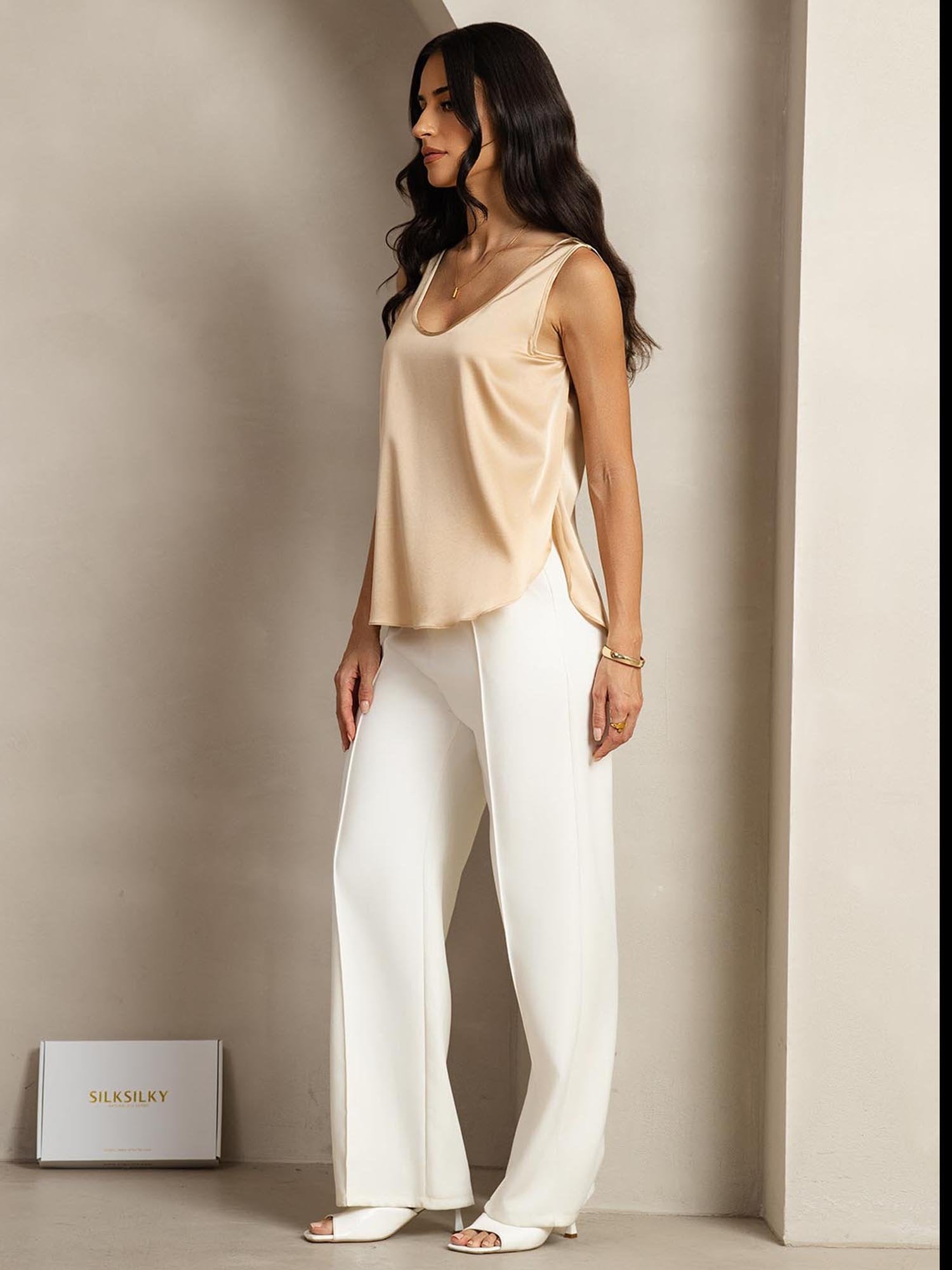 [Champagne] SilkSilky-SE 19Momme Silke Womens T-Shirt 003