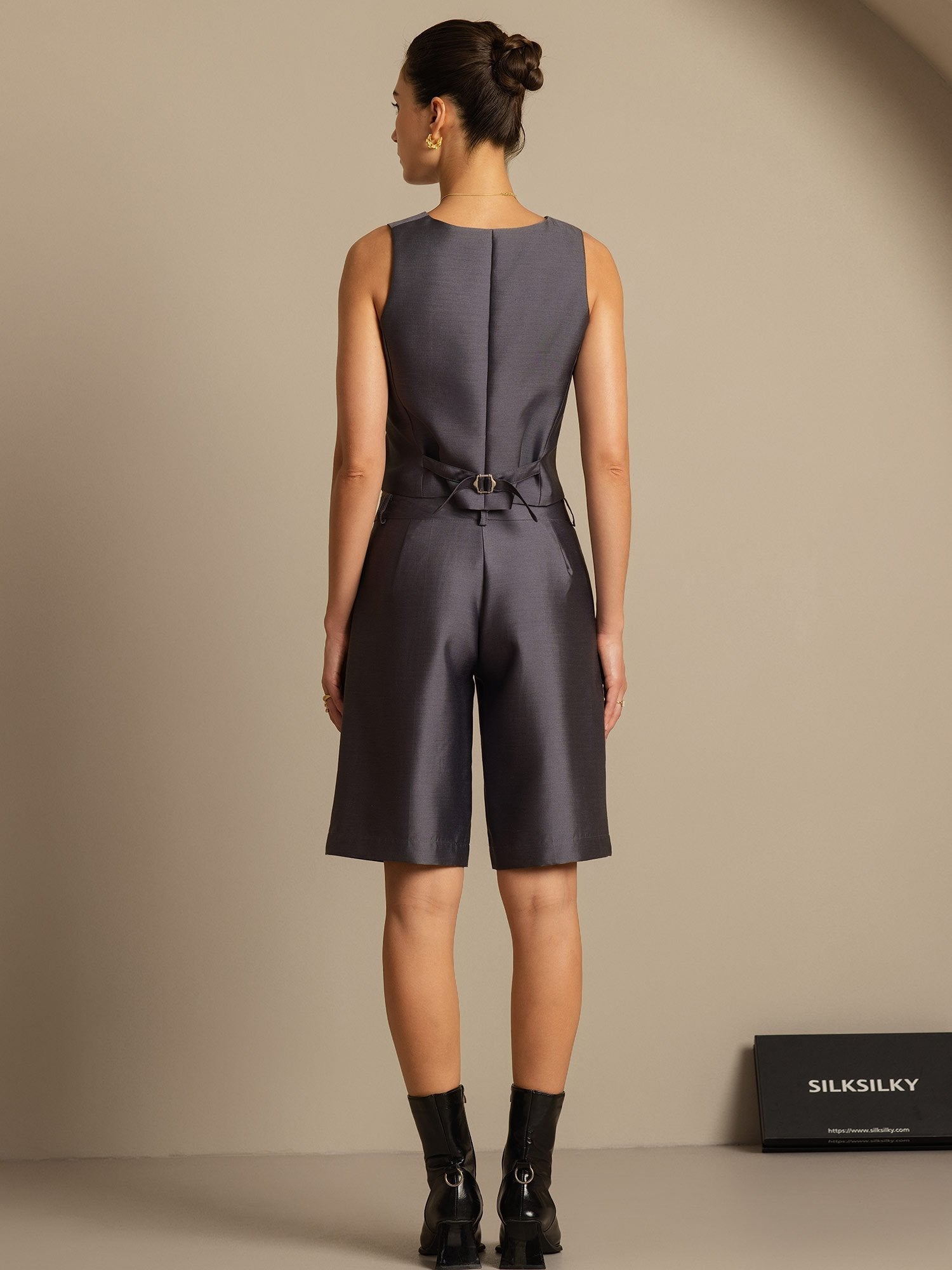 [Grå] SilkSilky-SE 32Momme Silk-Wool Blend Womens Vest 002,