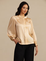 [Champagne] SilkSilky-SE 19Momme Long Sleeve Round Neck Blus 004