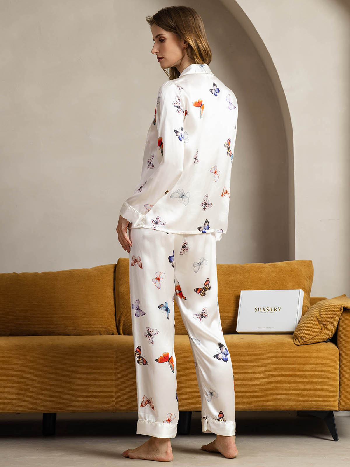 [Vit Fjäril] SilkSilky-SE Rent Silke Womens Pajamas 002