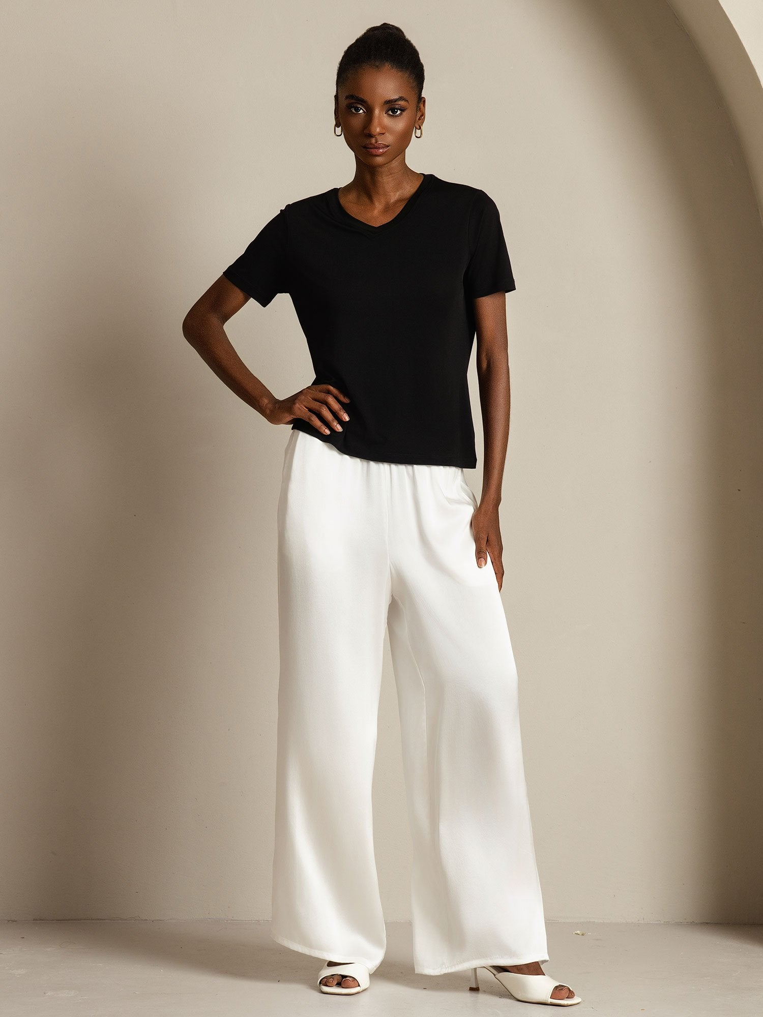 [Svart] SilkSilky-SE Rent Silke Womens T-Shirt 008