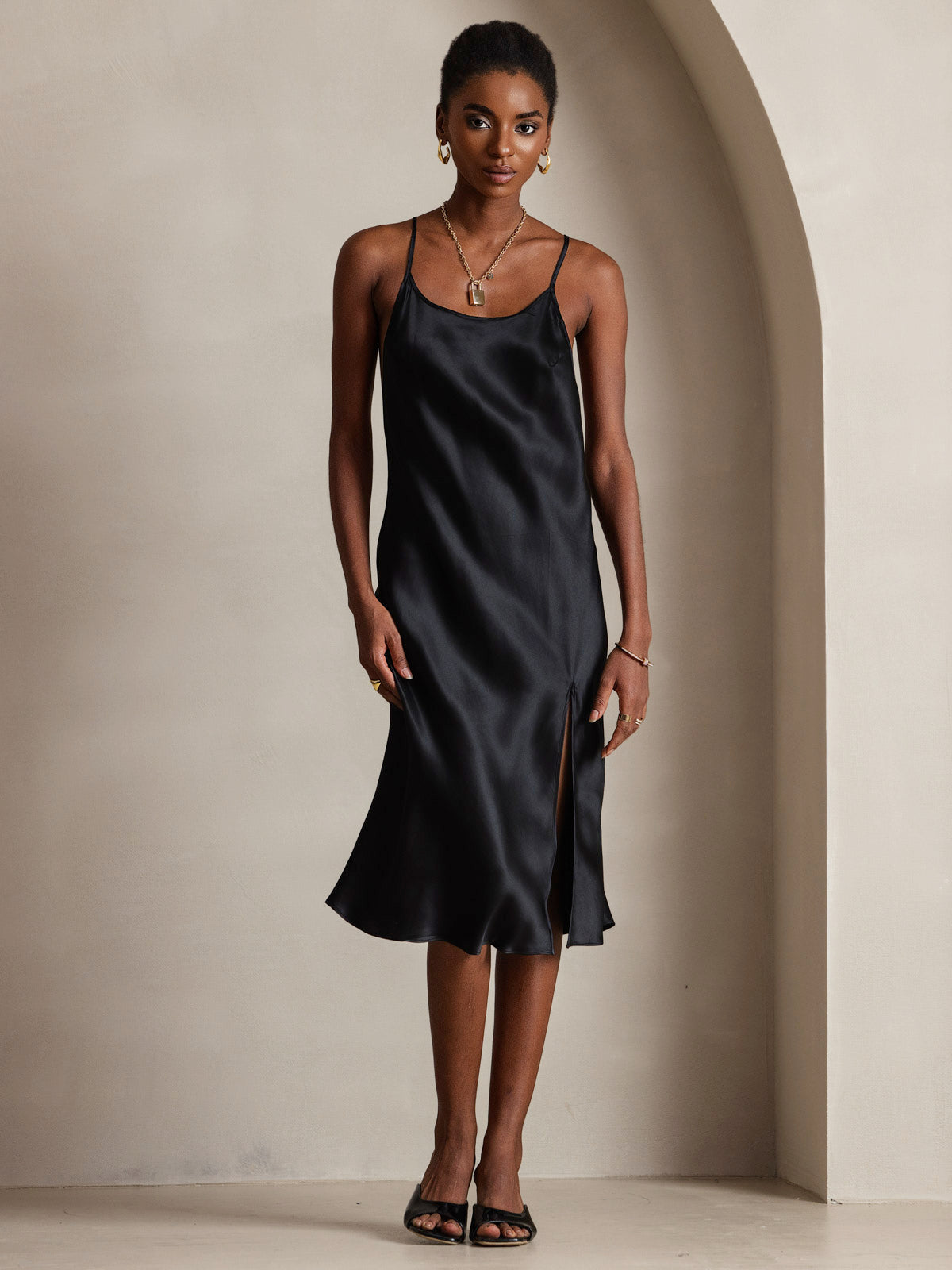 [Svart] SilkSilky-SE Rent Silke Dress 005
