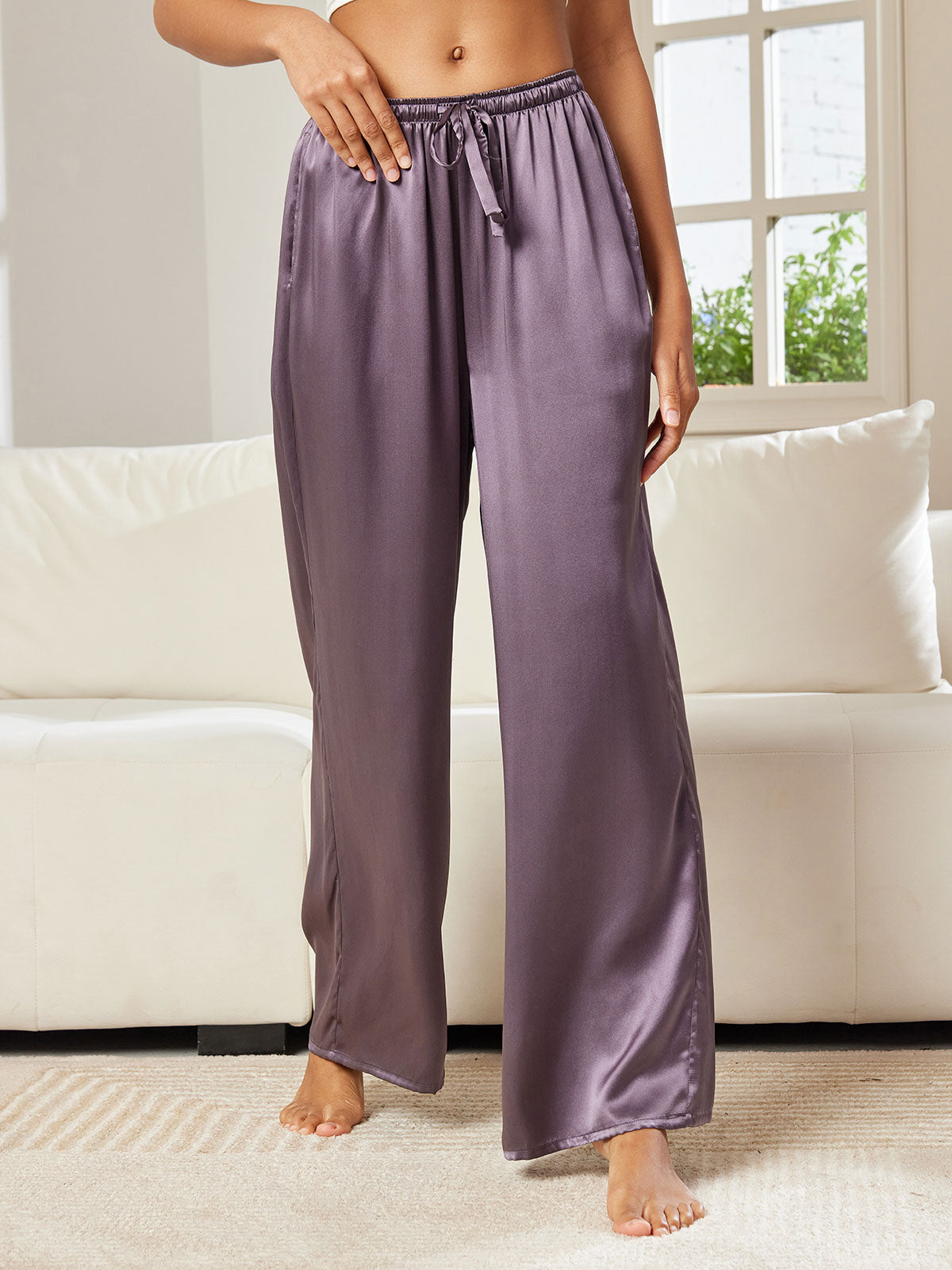 [Lila Grå] SilkSilky-SE Rent Silke Womens Pants 005