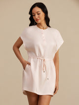 [Rosa] SilkSilky-SE 18Momme Kappärm Henley-halsringning Klänning 003