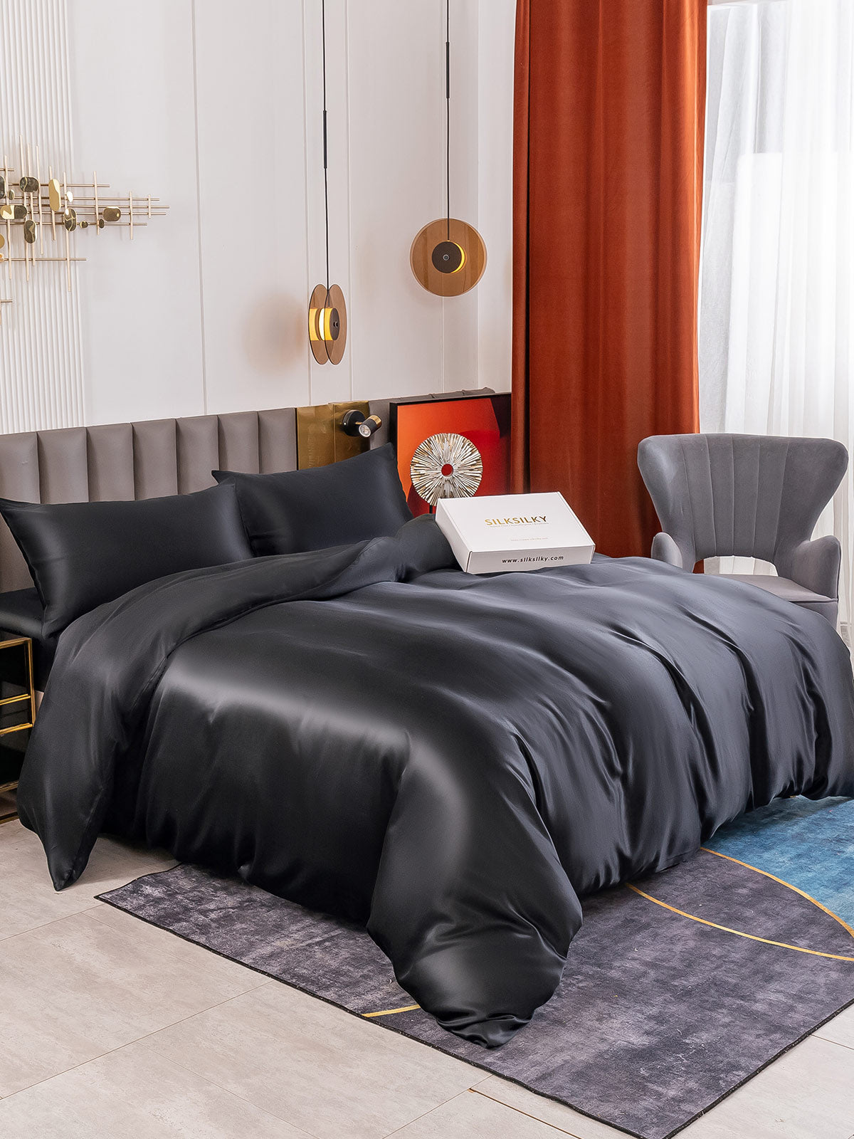 SilkSilky SE 19Momme Rent Silke Bedding Set Svart 001