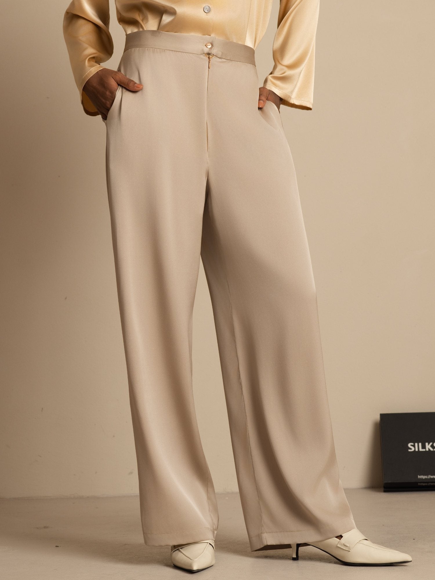 [Tan] SilkSilky-SE 19Momme Silke Womens Pants 001