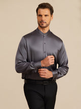 [Mörkgrå] SilkSilky-SE Long Sleeve Stand Collar Herrskjorta 003