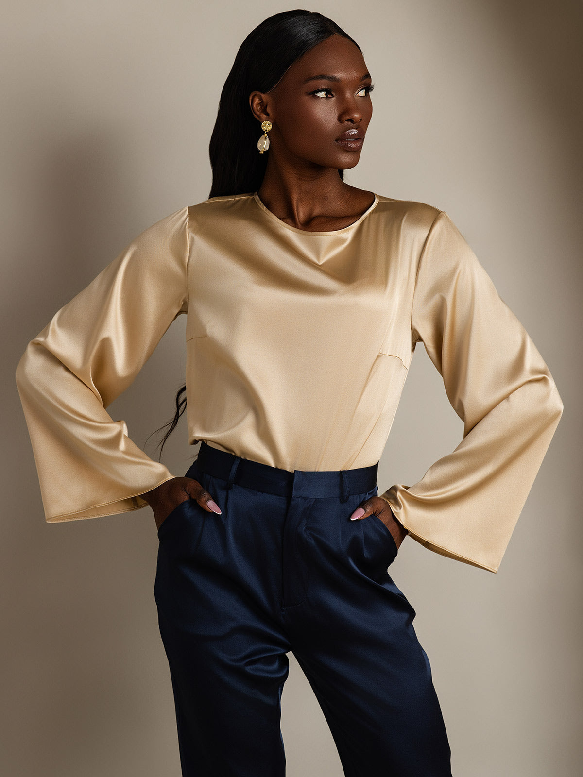 [Champagne] SilkSilky-SE 19Momme Silke Womens T-Shirt 003