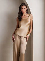 [Champagne] SilkSilky-SE Ärmlös Fyrkantig Ringning Camisole Set 003