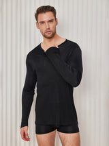 [Svart] SilkSilky-SE Long Sleeve Round Neck Herr T-Shirt 005