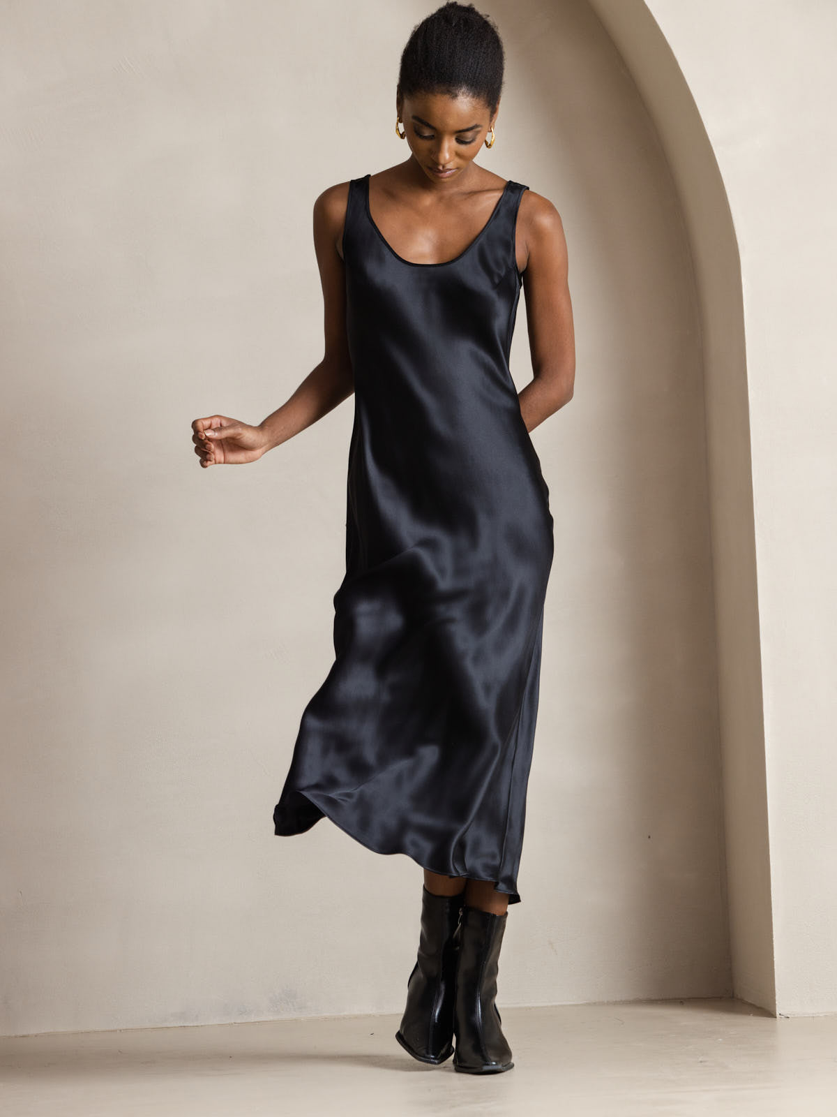 [Svart] SilkSilky-SE Rent Silke Dress 004,