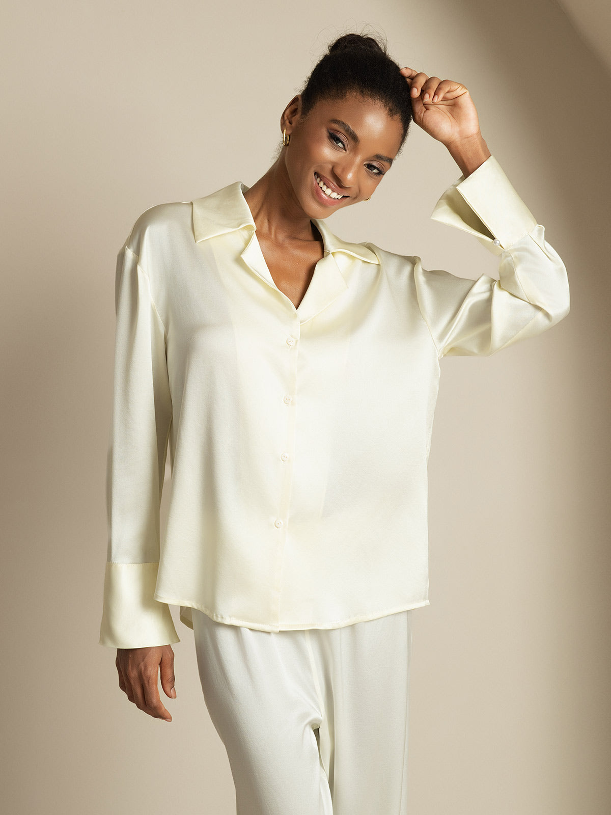 [Elfenben] SilkSilky-SE 19Momme Silke Womens Shirt 001