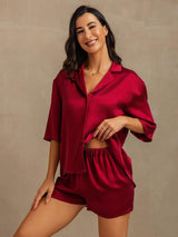 [Vin] SilkSilky-SE 19Momme Hårärm Notchkrage Dam Pyjama 006